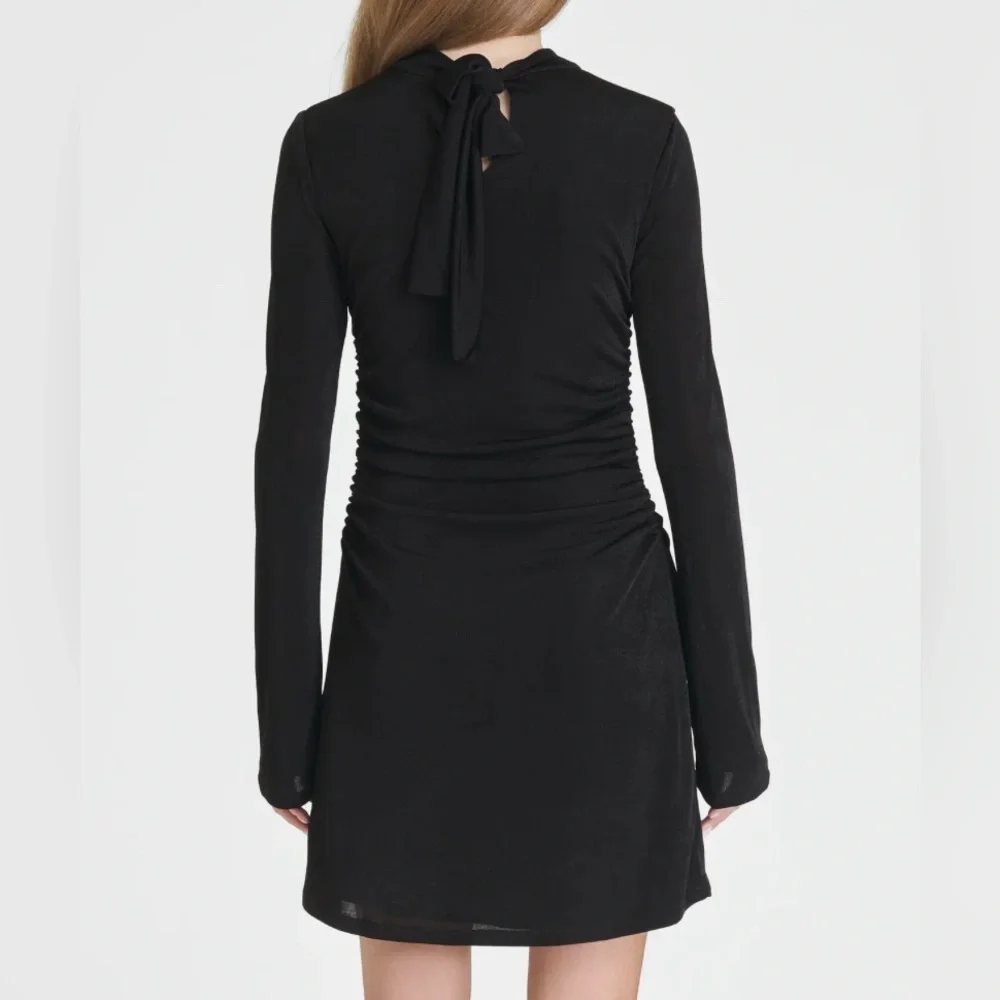 WAYF Vivi Tie Back Long Sleeve Black Minidress XS - Picture 2 of 6